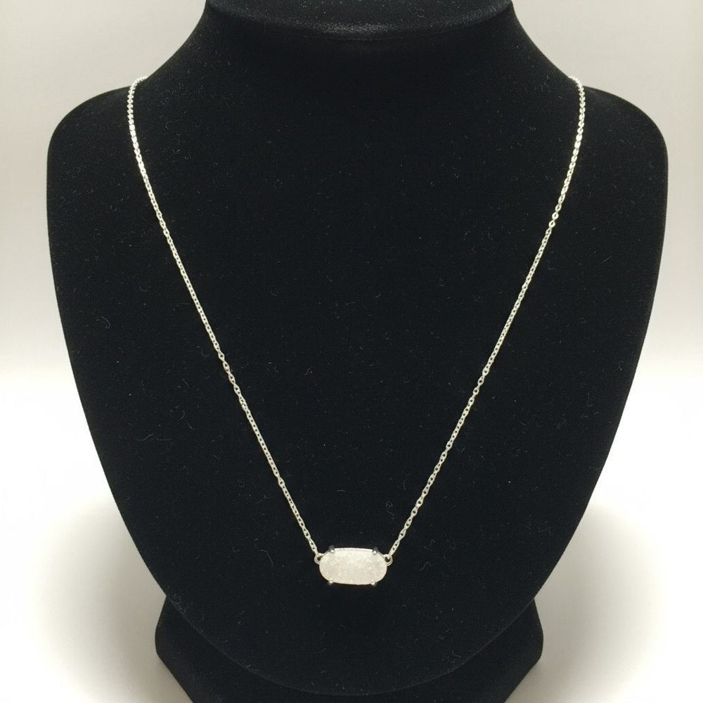 Kendra Scott Silver Chain White Druzy Stone Pendant Necklace 2314